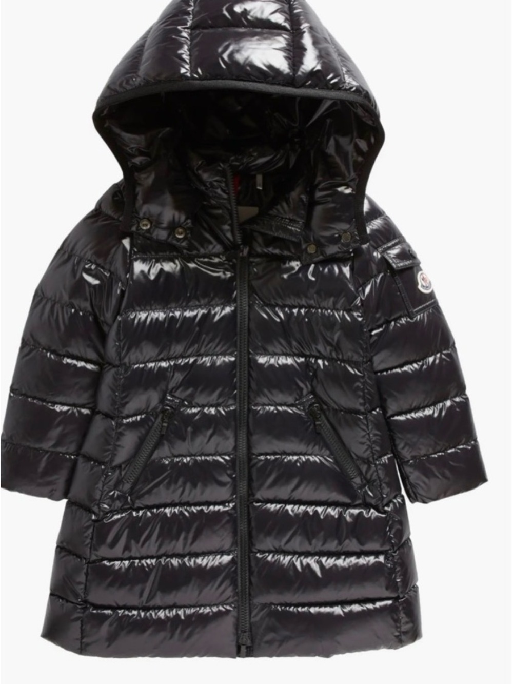Moncler Glossy Black Quilted Hooded Puffer Coat for Kids